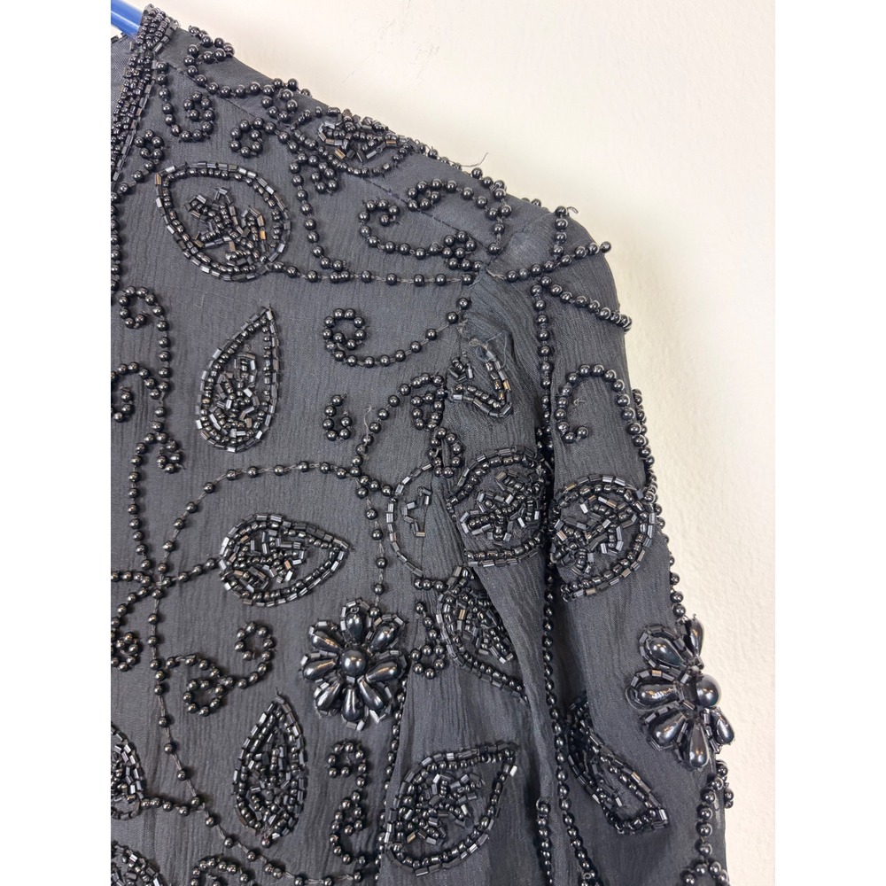Stenay Beaded Silk Top Small Black Vintage Evening Floral Sequin 80s 90s Glam - Picture 3 of 9